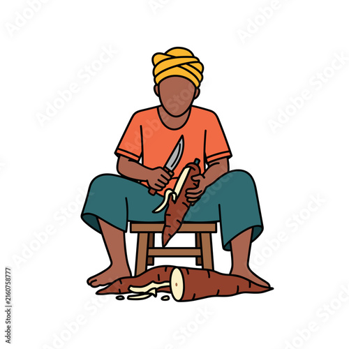 Person Peeling Cassava Roots