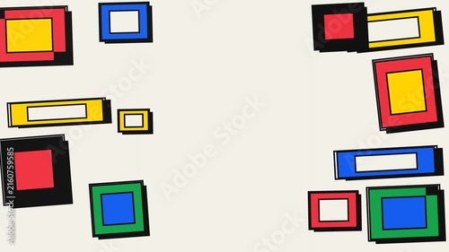 Light background adorned with layered geometric frames in primary and secondary colors, creating a vibrant, modern border for customizable content.