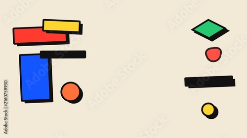 Symmetrical abstract geometric composition featuring primary colored shapes on a light background, providing clear central copy space for modern designs.