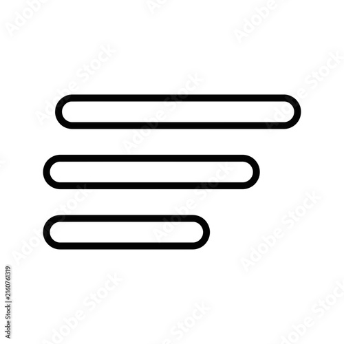 Minimalist black menu icon with three horizontal lines isolated on white background