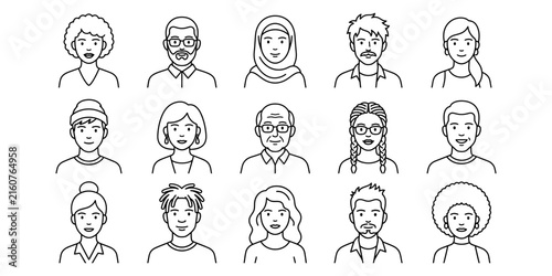 Diverse group of people line art portraits representing community and inclusivity