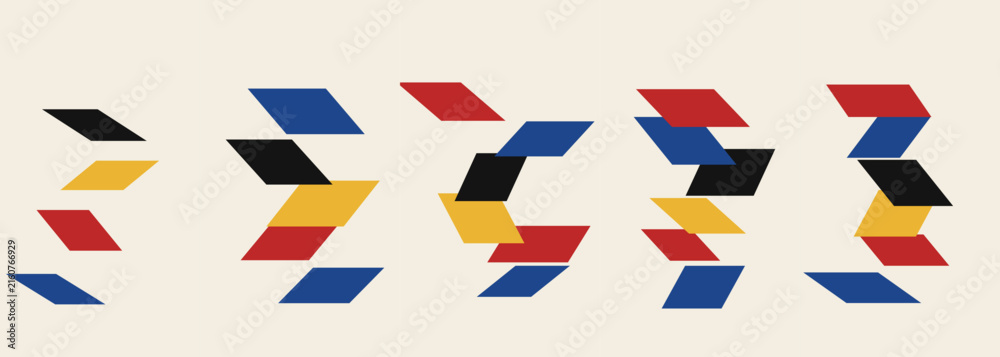 Fototapeta premium Abstract composition of colorful geometric parallelogram shapes on light background
