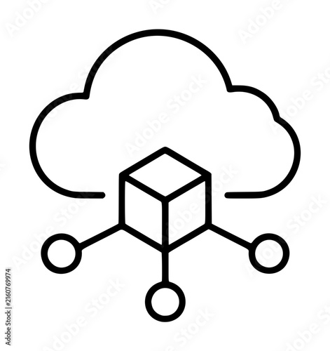 Bild auf Leinwand Hand-traced vector line icon illustration showing a cloud connected to an isomet