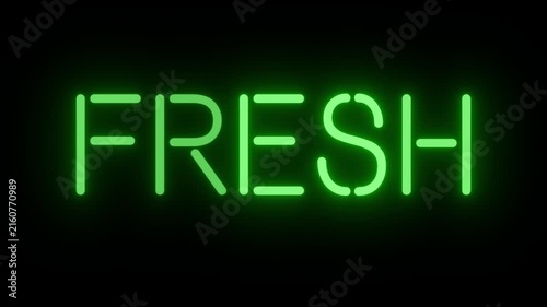 Natural Green Neon Logo 'FRESH' with Continuous Loop and Clear Background, Perfect for Organic Food and Grocery Brands