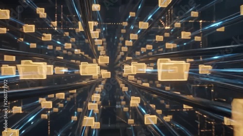 Digital Data Storage Network: A vast network of digital folders symbolizing data storage and management, creating a futuristic and abstract representation of information flow and connectivity.