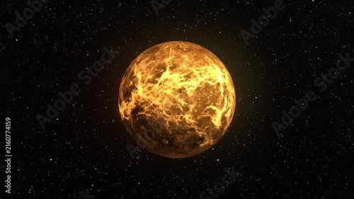 Planet venus without atmosphere showing volcanic surface terrain in space.