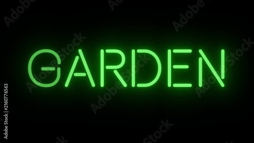 Natural Green Neon Logo 'GARDEN' with Continuous Loop and Clear Background, Perfect for Nursery and Spring Planting Vlogs