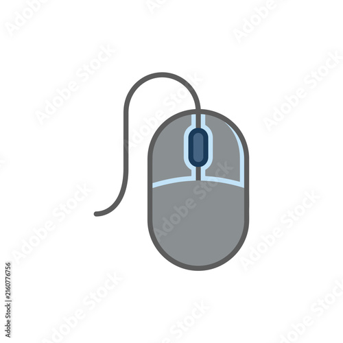 Simple grey computer mouse with cord icon