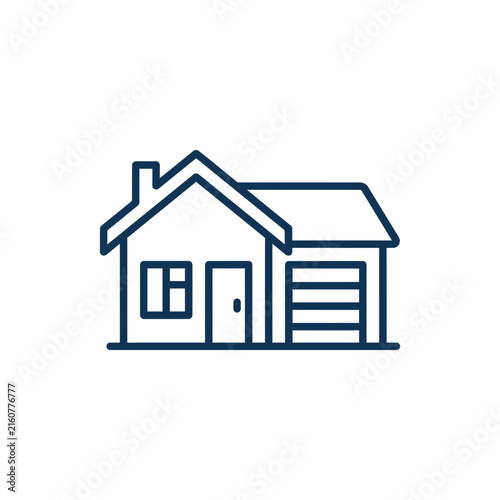 Simple line icon of a suburban house with garage.