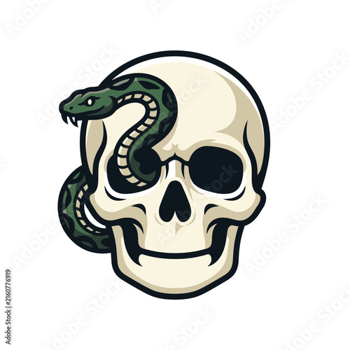 Skull with green snake in eye socket
