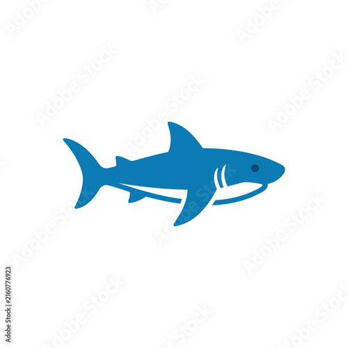 Sleek blue shark silhouette swimming icon.