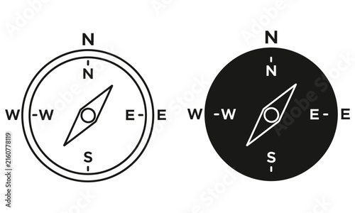 Foto Compass with cardinal directions shown in regular and silhouette style