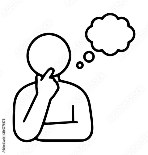 Canvastavla Minimalist line art vector icon of a thinking person with thought bubble, simple