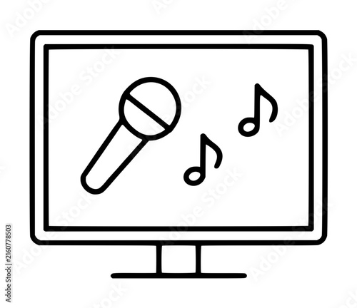 Foto Hand-drawn line art vector icon of a flat screen monitor displaying a classic ha