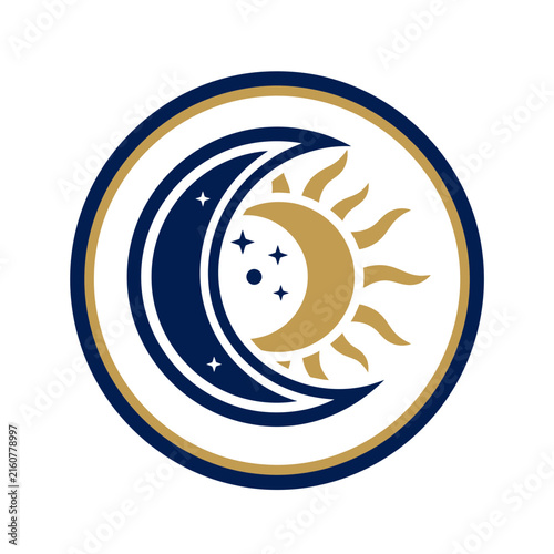 Sun and moon celestial circular logo.