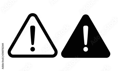 Warning triangle exclamation icon set in black and white