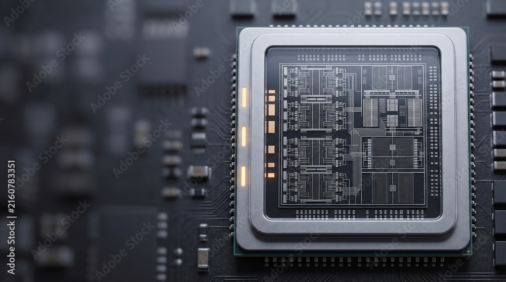Fototapeta premium Advanced 3nm GAA logic processor microchip 3D illustration with copy space