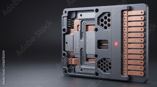 Solid state battery thermal management module 3D illustration with copy space