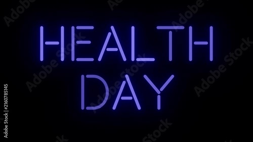 Glowing Blue Neon Badge 'HEALTH DAY' Seamless Loop with Clear Background, Perfect for World Health Day Promos