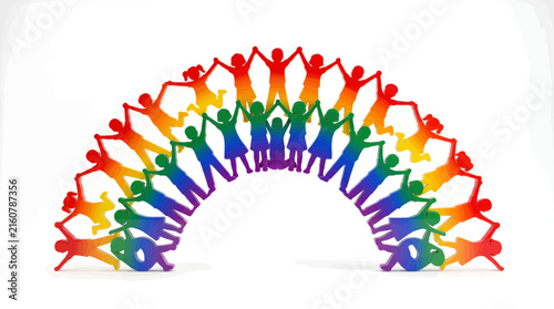 Rainbow Arch of Multicolored Children Silhouettes Holding Hands Vector Illustration for Unity Peace and Diversity Concept