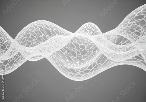 Abstract white organic wavy mesh structure with cellular pattern on a gray background
