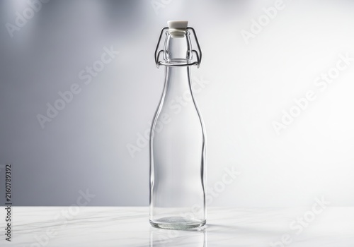 Clear glass swing top bottle isolated on white background