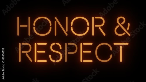 Dignified Orange Neon Badge 'HONOR & RESPECT' with Continuous Loop and Clear Background, Perfect for Veterans and Memorial Tributes