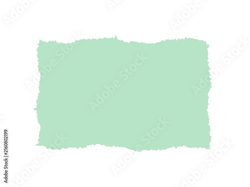 A light mint green rectangular paper cutout with rough torn edge texture