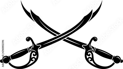 Foto Crossed Pirate Cutlass Swords Vector Illustration with Curved Scimitar Blades an