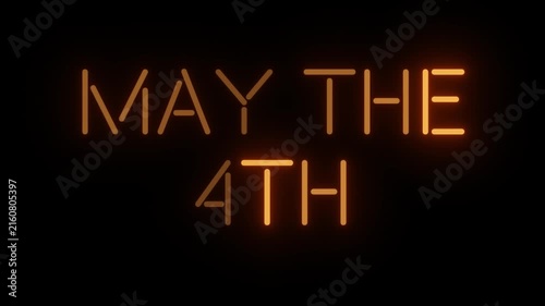 Dynamic Purple Neon Sign 'MAY THE 4TH' Seamless Loop with Clear Background, Ideal for Star Wars Fan Day Celebrations