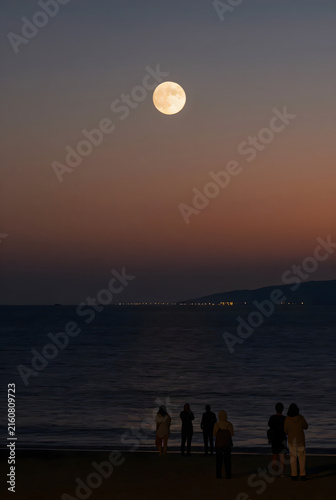Full Moon over a Peaceful Seaside Night
