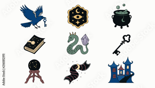 Картината върху платно Mystical magic icon set with 9 vector elements