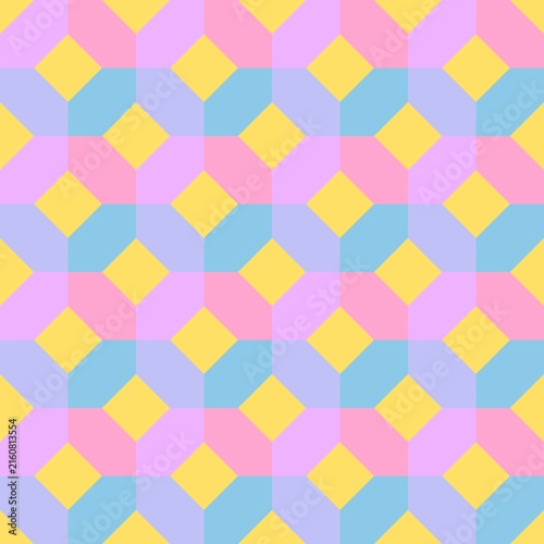 Obraz na plátně Colorful Pink Seamless Geometric Pattern with 3D Hexagons, Triangles and Mosaic