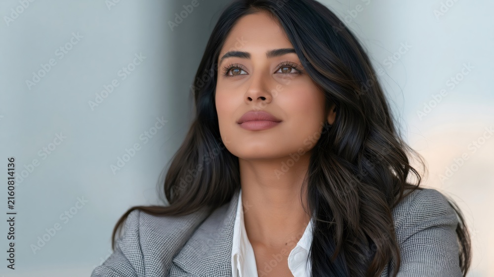 Fototapeta premium Business woman looking up thinking future career