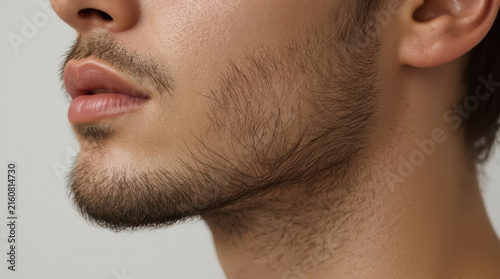 Close up man neck lower face subtle beard natural skin texture