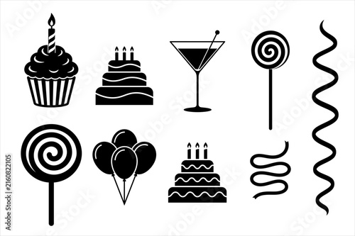 Birthday Cake Cupcake Candy Party Icon Set