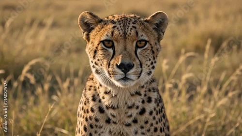 Cheetah Walking Across Savanna at Golden Sunset Wildlife Scene View 4k