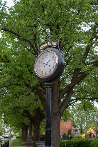 Clock on the corner of Mansion Hill Park in Newport, Kentucky. Historic District.