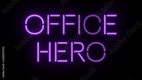 Elegant Purple Neon Banner 'OFFICE HERO' with Continuous Loop on Transparent Alpha Channel, Great for Administrative Professionals Day