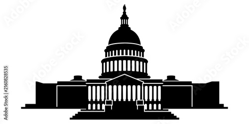 Obraz na plátně Black silhouette of the united states capitol building on a white background, wa
