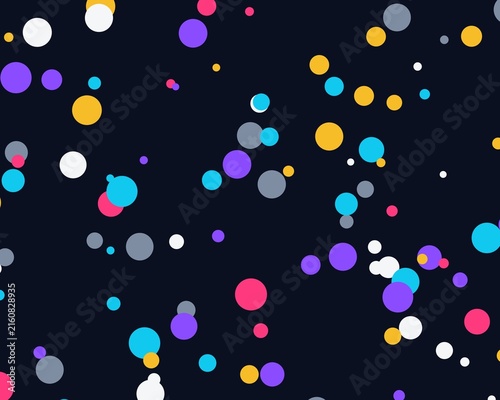 Vibrant confetti circles pattern on dark background for celebration theme.