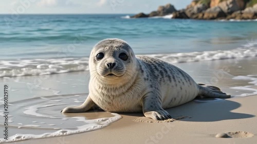 Adorable Seal Waving on Sandy Beach at Golden Sunset Ocean Wildlife 4k