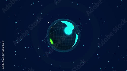 Abstract Digital Technology Globe with Network Nodes and Data Connectivity
