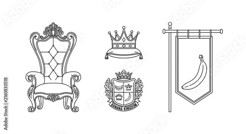 Royal banana kingdom heraldic crest and throne sketches.