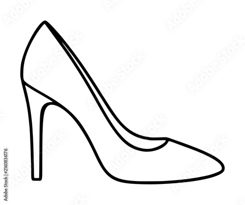 Hand-traced elegant high heel stiletto pump vector icon, minimalist continuous line drawing of women's fashion footwear with sharp pointed toe and slender heel on transparent background