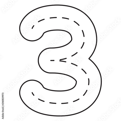 Number Tracing 0–10 clip art Preschool Educational 3 hand drawn black and white outline
