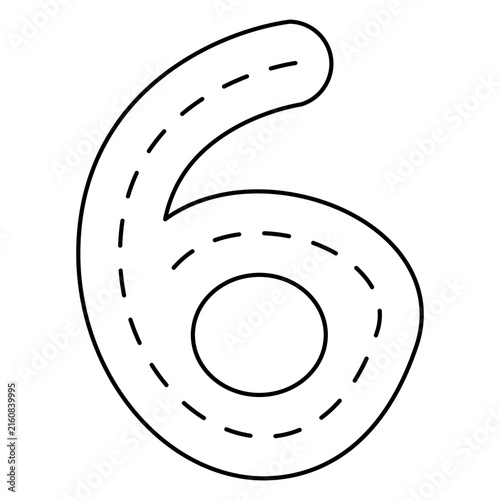 Number Tracing 0–10 clip art Preschool Educational 6 hand drawn black and white outline