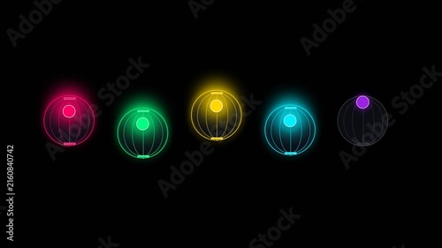 Neon Glowing Lantern Sphere 5 Steps Timeline Infographic Motion Graphic Animation