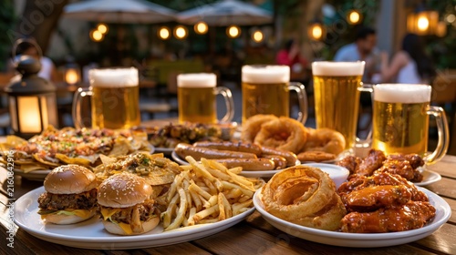 glass of beer and snacks in the garden