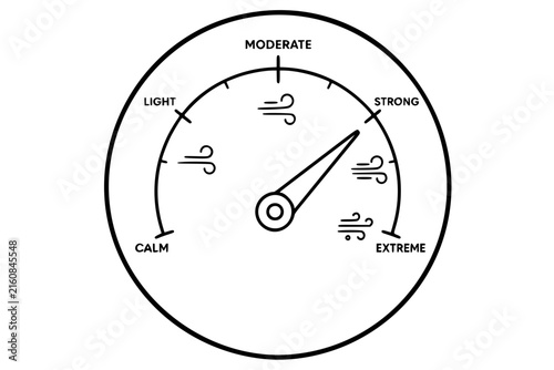 Obraz na plátně Hand-drawn black wind intensity gauge dial vector illustration showing calm ligh